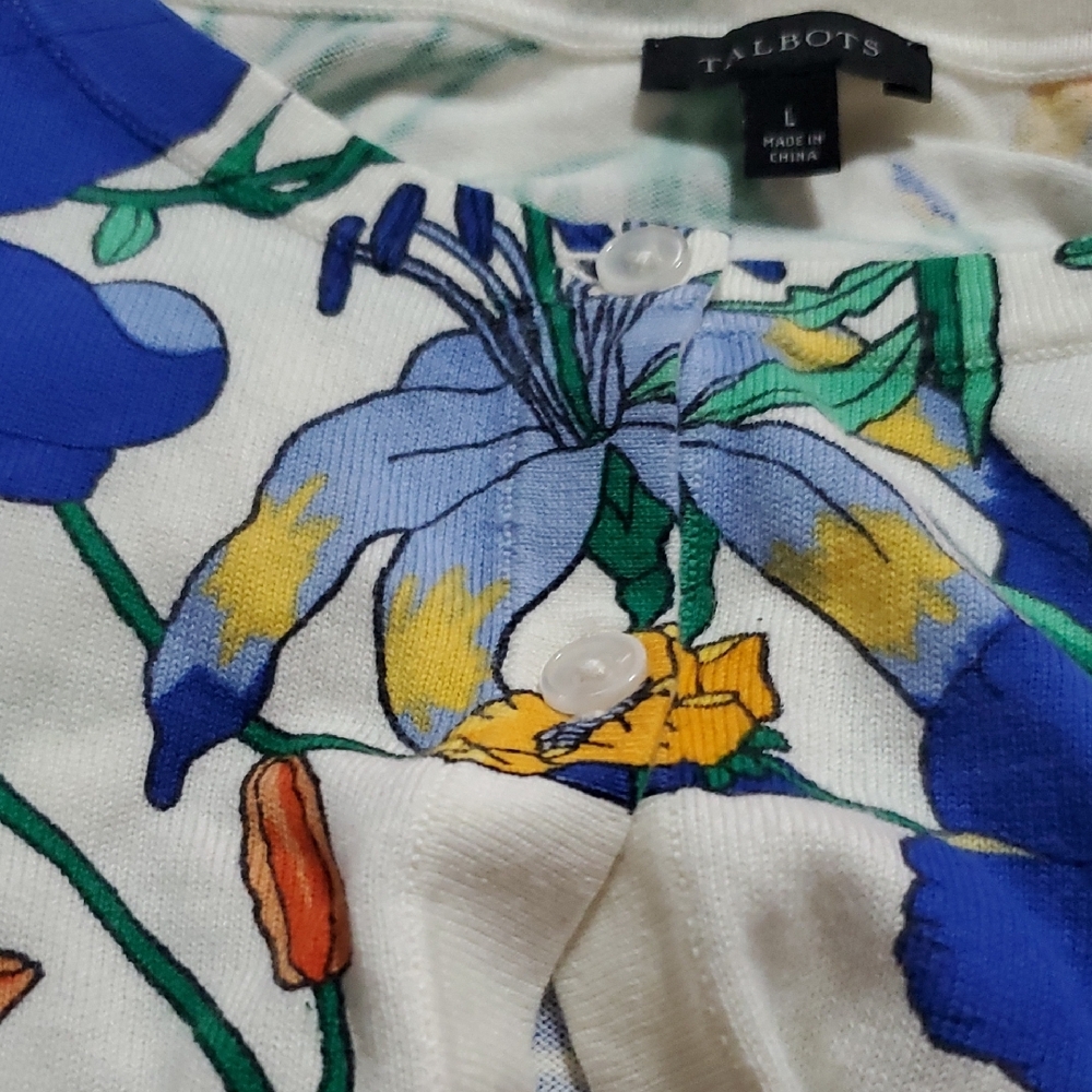 Floral Print Women's Top - Cream, Blue, Orange - Picture 13 of 16